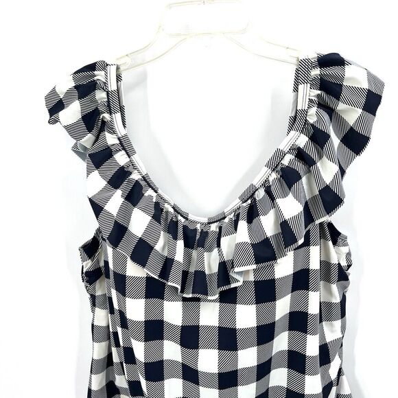 G.I.L.I. Got it Love It Navy Blue & White Checked One Piece Swim Suit - Picture 2 of 5